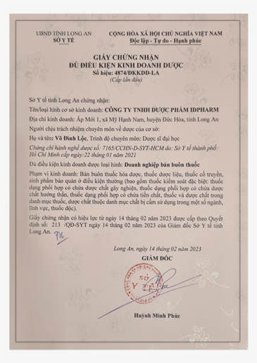 CÔNG TY TNHH DƯỢC PHẨM IDPHARM